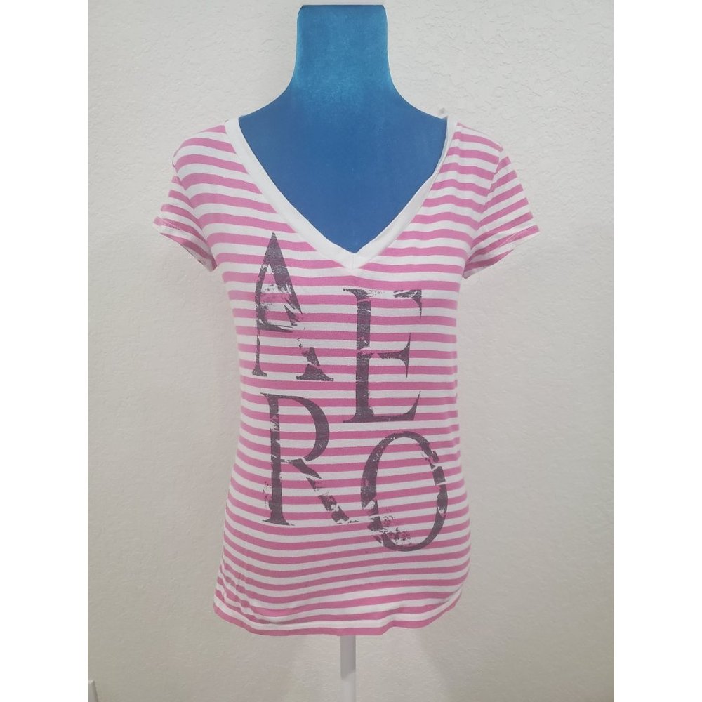 Aeropostale Pink and White Striped Shirt Size S/P